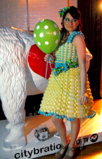 A balloon dress being modeled